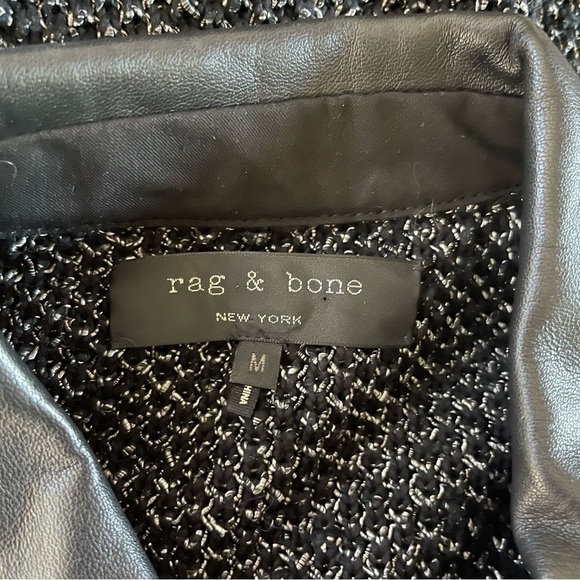 Rag & Bone Black Leather Trim Button Down Knit Shirt Jacket Women's Size M - Picture 9 of 10